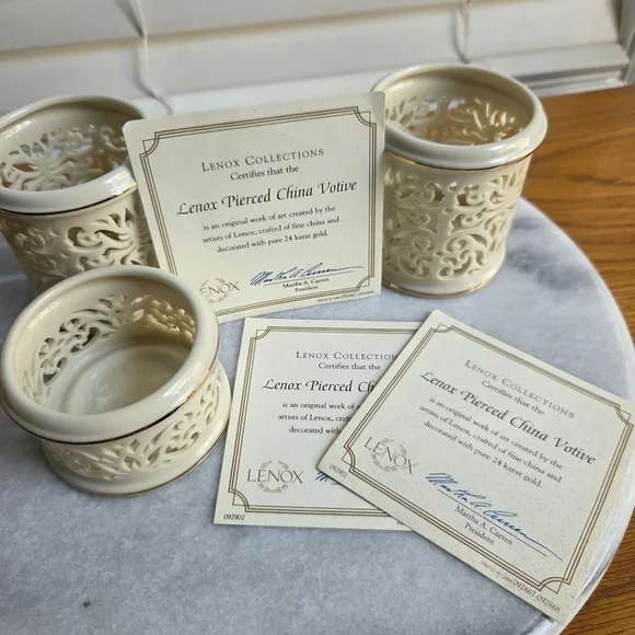 Lenox Gold Trimmed Pierced China Votives (3) - Picture 9 of 9